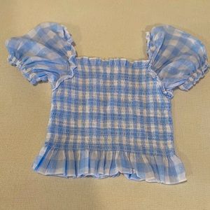 Cute Light Blue Blouse With Small Silver Stripes and Puffy Sleaves